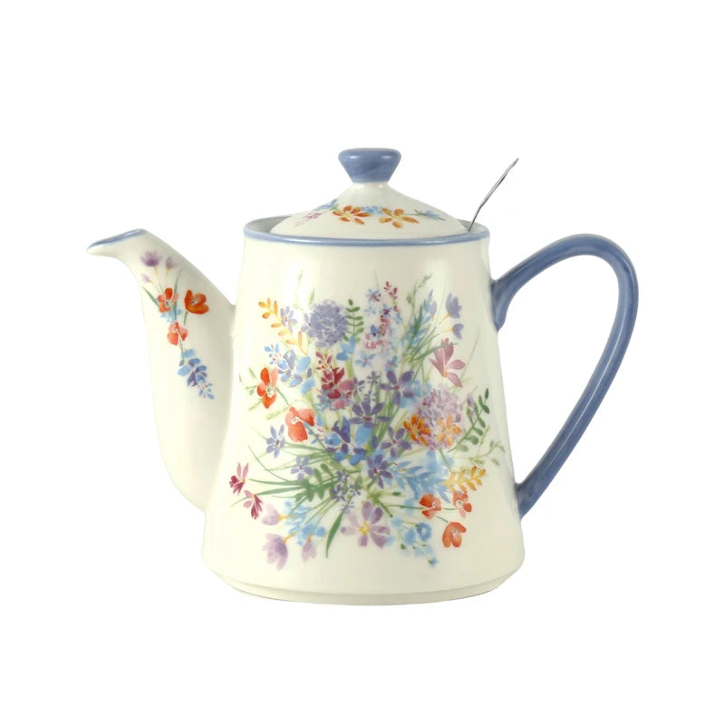 théière anglaise florale sur fond blanc 